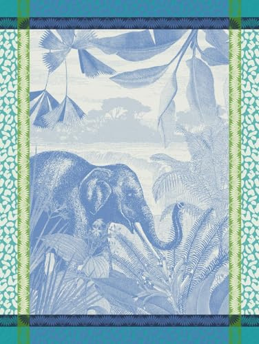 LE JACQUARD FRANÇAIS Geschirrtuch Sinharâja, Ozeanblau, 60x80 cm, Baumwolle, Tropisches Elefantenmotiv