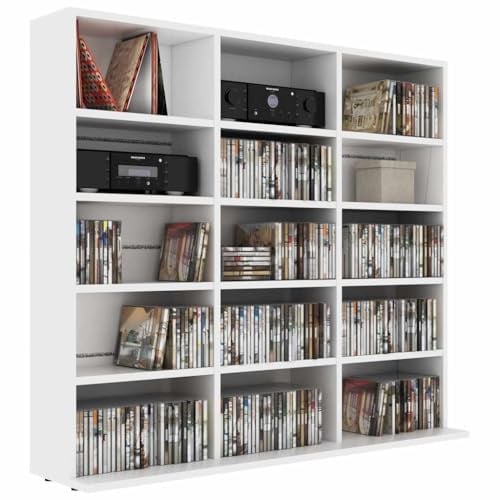 Tomostar Regal für CD/DVD, Aufbewahrungsschrank für CD und DVD, CD-Schrank, Bücherregal, Weiß, 100 x 23 x 89,5 cm, aus Holz