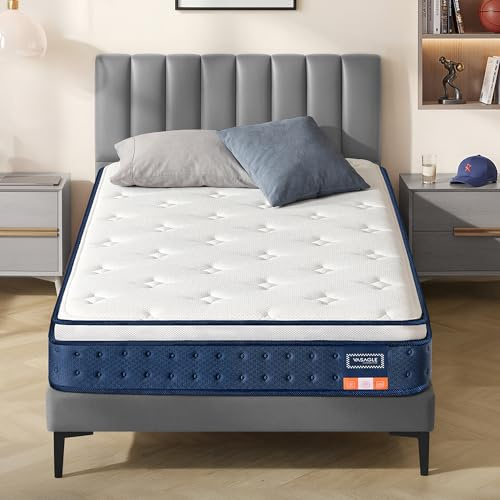 VASAGLE Matelas Simple 90 x 190 x 20 cm, Matelas Hybride à Ressorts Ensachés, Mousse à Mémoire de Forme Gel, Soutien Mi-Ferme sur 7 Zones, Bords Renforcés, Housse Respirante, Bleu RMZ211QZ02