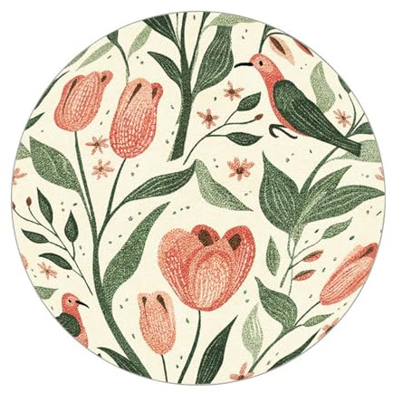 Teppich Rund 160 Kurzflor Grün Orange Waschbar Kurzflor Moderne rutschfest Wohnzimmer Teppich, fürs Schlafzimmer, Kinderzimmer