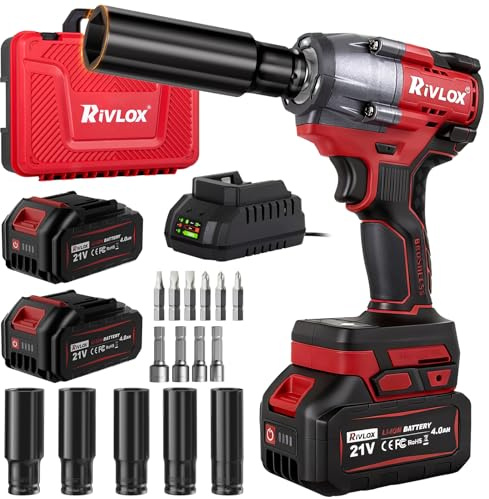 Cordless Impact Wrench 800N·m, 1/2inch Brushless High Torque Impact Driver | 2300rpm Impact Gun Kit with 2X 4.0Ah Battery & Charger, Sockets & Tool Case, for Car/Truck Car/DIY Furniture/Home