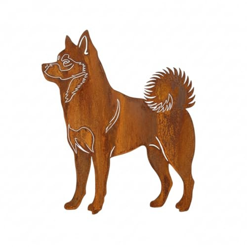 Kapaga - Edelrost Gartenstecker Shiba Inu - Rost Deko Hund - 42x32cm | Rostfigur Gartendeko für Draußen - stabile Metall Gartenfigur aus Stahl - Wetterfest für Beet Terrasse