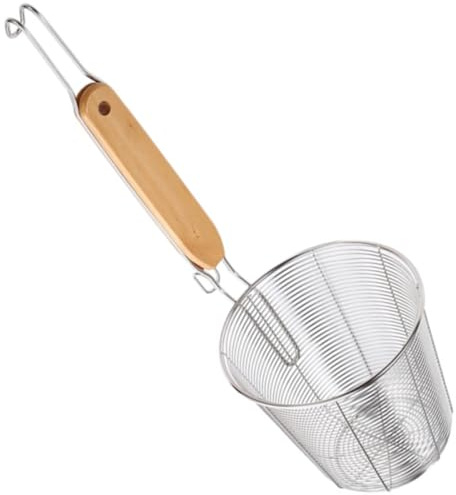 FESTFENDS Colino da Cucina Scolapasta Leggero in Acciaio Inossidabile con Design a Rete e Manico in Legno per Cottura di Pasta e Noodles