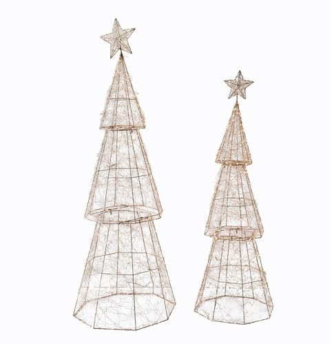 Loberon LED-Baum 2er Set Chantorin - Zwei Größen - für Innen & Außen Geeignet - Lichtobjekt - Weihnachtsbaum - Eisen - Kupfer, Champagner