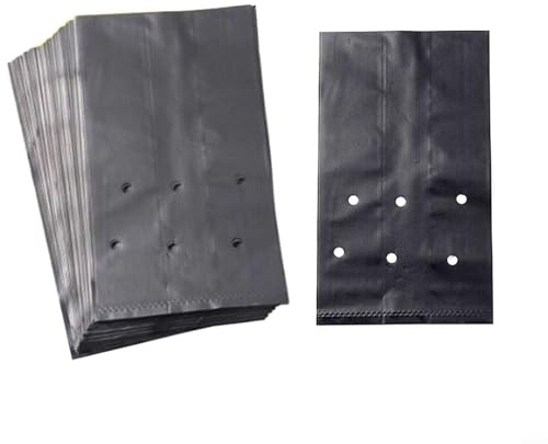 Paquete de 100 macetas de plástico negro para vivero, bolsas de cultivo de polietileno grueso con agujeros de drenaje para iniciar verduras, contenedores de plantas listos para trasplante (17 x 35 cm)