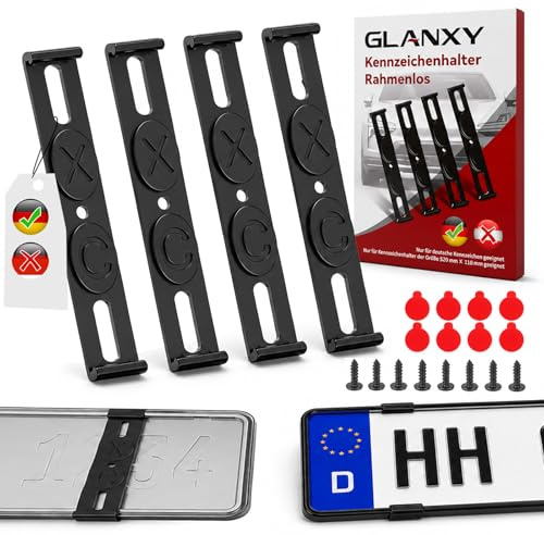 GLANXY Kennzeichenhalter Rahmenlos,Nummernschildhalter Unsichtbar,Kennzeichenhalterung 110mm für PKW,Set für 2 deutsche Standardkennzeichen,Universal Kennzeichenhalter,Nicht für 3D & Österreich