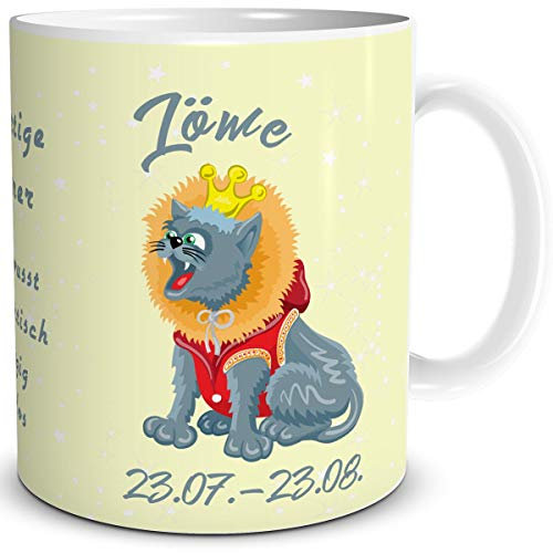 TRIOSK Tasse Katze lustig mit Spruch Sternzeichen Löwe Katzenmotiv Geschenk Geburtstagstasse für Katzenliebhaber Frauen Freundin