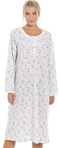 Chemise de Nuit à Manches Longues Femme Motif imprimé en Forme de Roses - Bleu 42/44