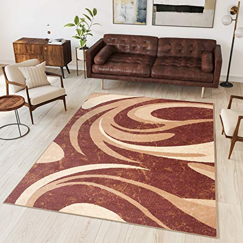 TAPISO Dream Teppich Wohnzimmer Kurzflor Modern Beige Braun Creme Leicht Meliert Streifen Wellen Schlafzimmer Esszimmer ÖKOTEX 80 x 150 cm