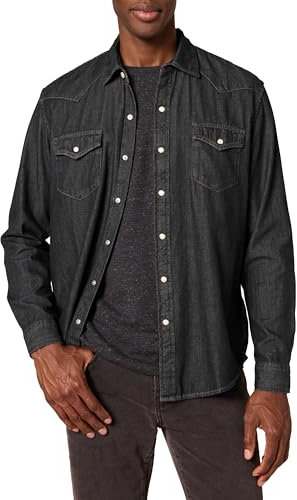 Amazon Essentials Camisa de Denim de Manga Larga y Ajuste Normal Hombre, Negro, XL