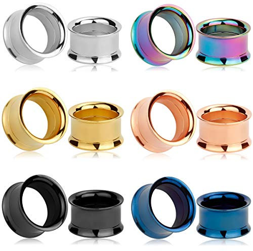 TBOSEN Juego de 12 tapones para los oídos de acero inoxidable, calibre grande de aleación de doble llamarada con tornillo de estiramiento calibre de 2 g a 1 pulgada