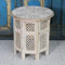Casa Moro Orientalischer BEISTELLTISCH HAYTAM in Shabby chic Weiss aus MANGOHOLZ handgeschnitzt Ø52 cm, Sofatisch NH-5326-B