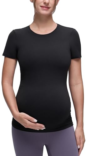 CRZ YOGA Maternity Crewneck T-Shirt | Softembrace, Casual, Ultra Soft, Slim Fit, Hip Length, Short Sleeve Tops, Pregnancy and Postpartum