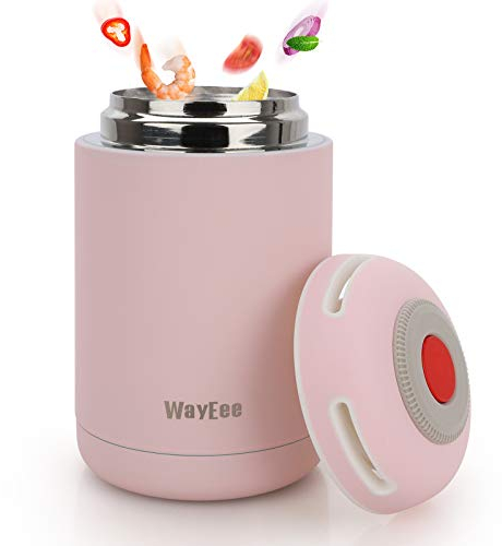 WayEee Food Flasks for Hot Food Kids 460ml Vacuum Insulated Food Jar in Stainless Steel BPA Free Lunch Box (Pink)