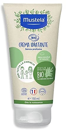 Mustela Organic Crème Hydratante Vegan à l'Huile d'Olive, Aloe Vera et Glycérine, Visage, Corps, Bébé, Toute la Famille - Hydrate sans nourrir, Peau sensible, 99% d'ingrédients d'origine naturelle (150ml)