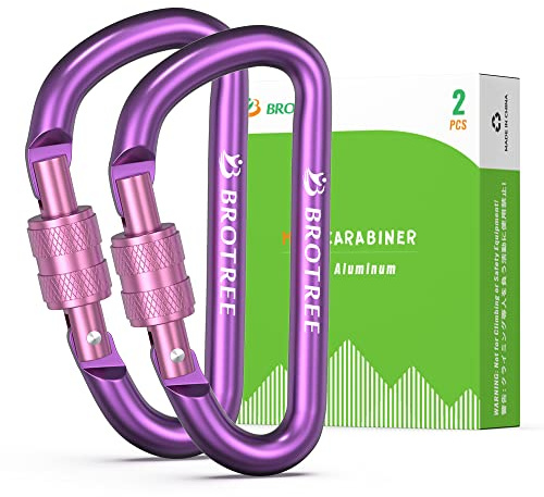 Brotree Karabiner Klein Karabinerhaken mit Schraubverschluss 6cm D Ring | Schraubkarabiner, Aluminium, D-Typ, für Camping, Schlüssel, Rucksack