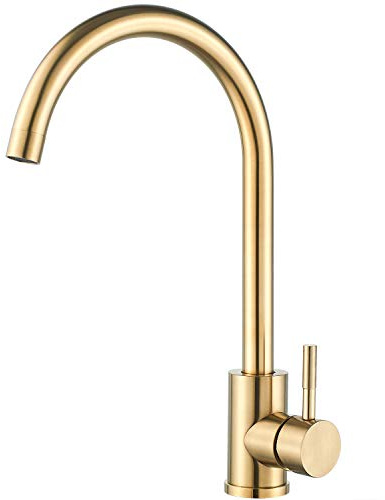 Kohonby Einhebel-Küchenarmatur, hoher Bogen, gebürstet, goldfarben, kommerzielle Einloch-Küchenspüle, moderne Einloch-Spültischarmatur (gebürstetes Gold)