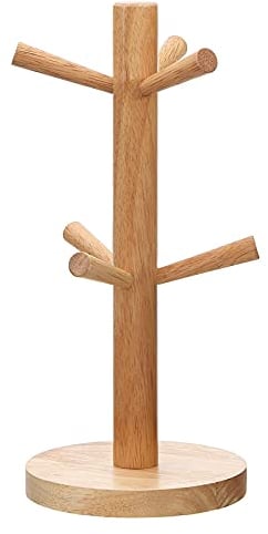 JUHONNZ Mug Tree,Wooden Mug Holder Tree Mug Holder Stand Cup Holders Wood Mug Rack Tree Mug Hooks for Kitchen Counter TabletopTea Coffee Cup Organizer