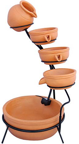 Fontana da giardino ad energia solare da giardino a cascata ornamento decorazione patio resina terracotta autoportante cascata 4 livelli ciotole per acqua detergente acquatico