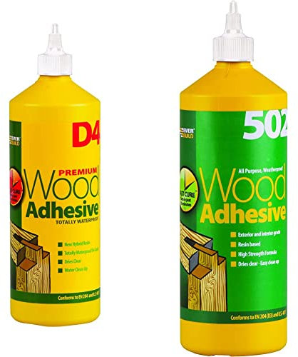 Everbuild D4 Premium Wood Adhesive, White, 1 Litre & 502 All Purpose Weatherproof Wood Adhesive, 1 Litre