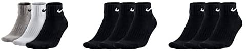 NIKE 9 Paar Socken One Quater Socks Herren Damen Kurze Socke Knöchelhoch, Farbcode + Farbe:A29 3 Paar bunt 6 Paar schwarz, Größe:38-42