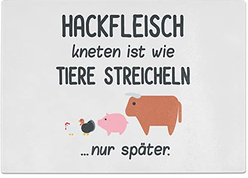 JUNIWORDS Glasschneidebrett, Hackfleisch kneten ist wie Tiere streicheln, nur später (1004388)
