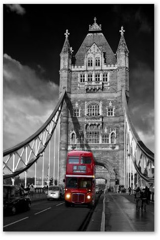 Postereck - 0121 - Roter Bus, Tower Bridge London England GB - Wandposter Fotoposter Bilder Wandbild Wandbilder - Leinwand - 40,0 cm x 30,0 cm