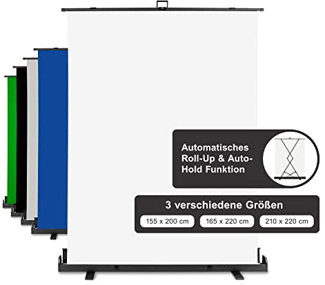 Walimex pro Roll-up Panel Hintergrund weiß 165 x 220 cm, Fotohintergrund mit Transportbox, Hintergrundsystem für Fotostudio, knitterfreie Fotoleinwand ideal für Freistellen und High-Key-Fotografie