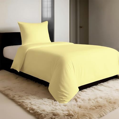 Pizuna Bettwäsche 135x200 + 80x80 Baumwolle Mildes Gelb 600 Fadenzahl | 100% Langstaple Baumwolle Bettbezug und Kissenbezug, Mako Satin 2-Teilig Bettwäscheset 135x200 + 80x80 Mildes Gelb Mako Satin