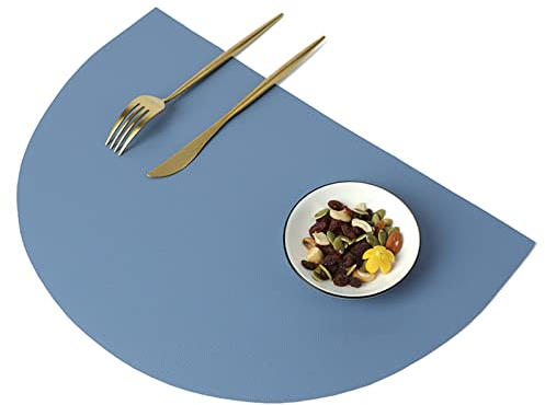 Tischsets Abwaschbar 4er Set, Halbrundes Platzset Lederoptik Kunstleder Wasserdicht Platzdeckchen Tischset für Hause Küche Restaurant und Hotel (Blau,4er Set)