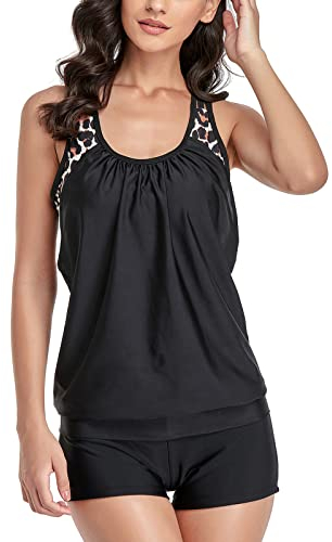 IHCEMIH Bañador Mujer Reductor Barriga Push up Relleno Cintura Alta Dos Piezas Tankini Bañadores Trajes Ropa de Baño Natacion Playa Piscina Deportivo 2022 Verano Boxer Braga Bikinis Conjunto Negro 3XL