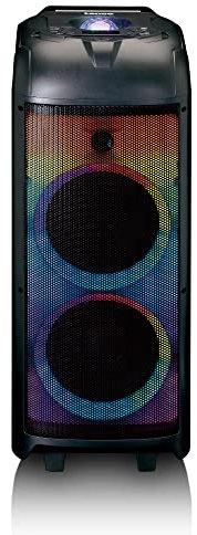 Lenco PA-260 Karaoke Lautsprecher - Bluetooth Karaoke System - 120 Watt RMS - Lichteffekte - integrierter Akku - 12 Stunden Spielzeit - 2 Mikrofone - schwarz