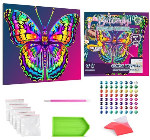 Splat Planet Schmetterling Gerahmtes Diamant-Gemälde-Set, Strasssteine, gerahmte Diamantkunst, 5D-Diamant-Malerei-Set, Wanddekoration, Kunst und Handwerk für Erwachsene, Kinder, 30 x 40 cm