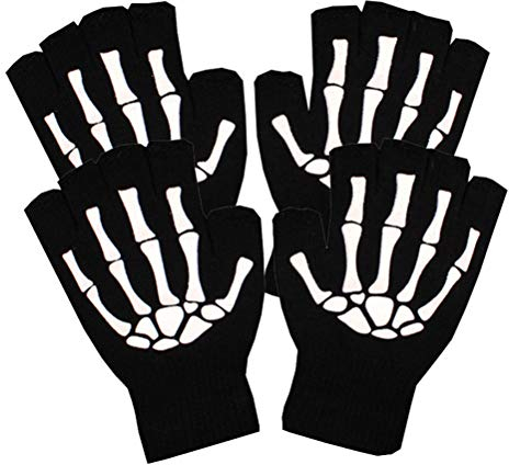VALICLUD 2 Paar Halloween- Skeletthandschuhe Halber Finger Halloween-Party-kostüm Fingerlose Sporthandschuhe Fingerlose Handschuhe Skelett Fäustlinge Weiß Geschenk Männer Und Frauen