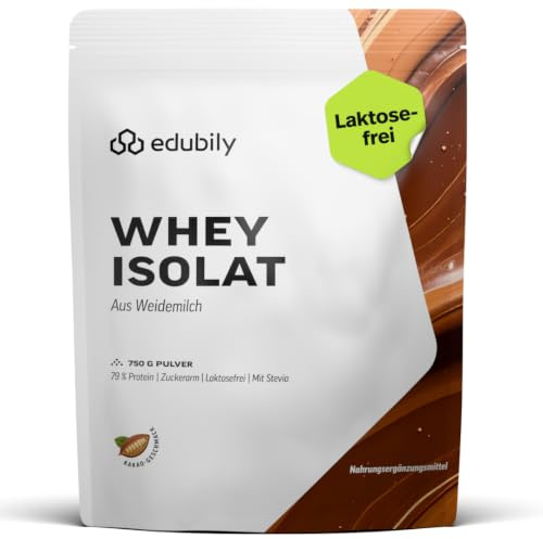 edubily® Whey Protein Isolat - Laktosefrei - Sehr gut lösliches Eiweißpulver ohne Kohlenhydrate & Zucker - Aus irischer Weidehaltung (750 g, Kakao mit Stevia)