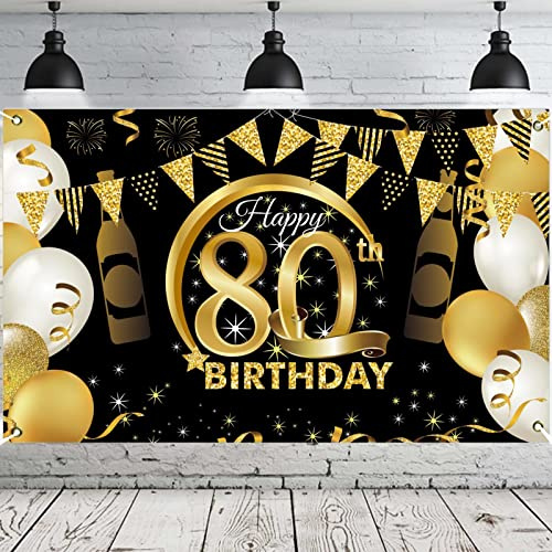80th Birthday Party Decoration, Banner 80th Birthday Rose Gold, Extra Large Photography Background Sign Poster for 80th Birthday Party Cake/Table/Wall/Garden Decoration