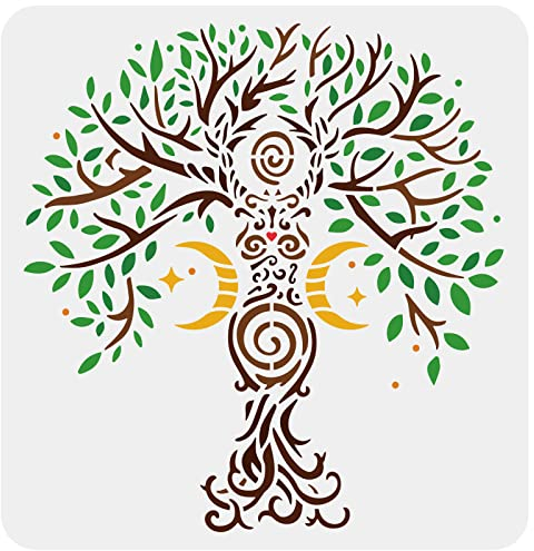 FINGERINSPIRE Baum des Lebens Schablonen 30x30cm Mond Stern Farbe Schablone Wiederverwendbar Menschliche Form Baum Zeichnung Schablonen DIY Kunst Handwerk Schablone für Holz Zeichen, Fliesen