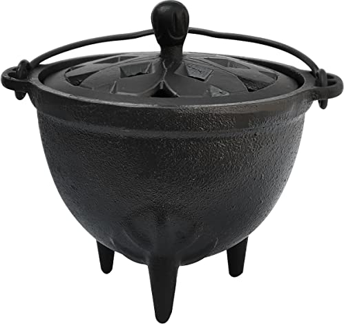 YIMIFLA Cast Iron Cauldron with Lid Witchcraft 4.9 Incense Burner Perfect for Incense Smudge Sage Holder Altar Ritual Burning Holder (Black)
