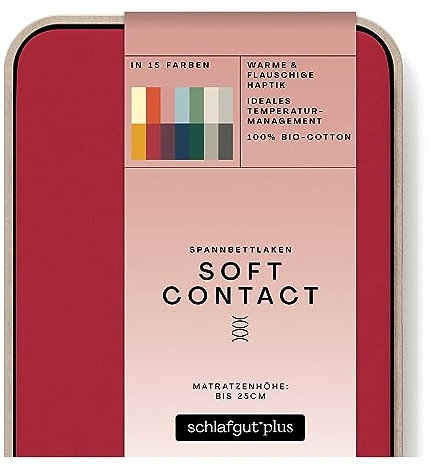 schlafgut Soft Contact Spannbettlaken bis 160x200cm, Red Deep aus 100% Biobaumwolle wärmend