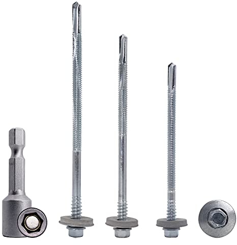 SKIR'CO Tornillos autoperforantes de 5,5 x 160 mm con arandelas EPDM para paneles sándwich, cabeza hexagonal (10 piezas)