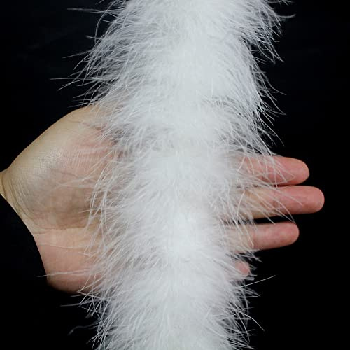 Duories 2m Turkey Dicke Flusenstreifen Straußenfedern Borte Fransen mit Satinband Plush Feder Borten zum DIY Nähen von Kleidern Basteln Kostüme Home Hochzeit Party Weihnachtsbaumdekoration,Weiß D