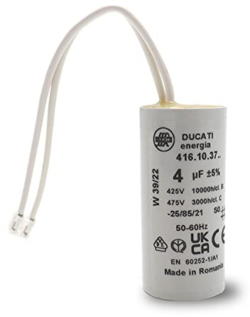 Condensateur 4 uF à connecteurs - Pour moteur de volet roulant Bubendorff - Cylindrique pour réparation - Haute qualité et longue durée de vie - Fond plat - 250 V - Condensateur Ducati Energia