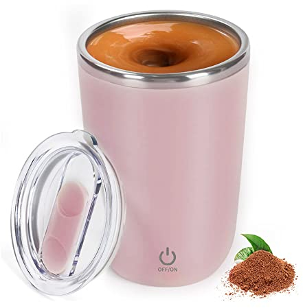 Ckedes Self Stirring Mug Auto Magnetic Stainless Steel Coffee Mug Electric Mixing Mug Home Office Travel Stirring Cup Suitable for Coffee/Milk/Hot Chocolate Pink
