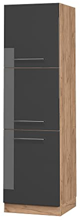 Vicco Herdumbauschrank Fame-Line, Anthrazit Hochglanz/Goldkraft Eiche, 60 cm