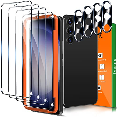 IMBZBK [4+4 Piezas Protector de Pantalla Samsung Galaxy S23 Accesorios 4 Piezas HD Cristal Templado 4 Piezas Protector de Lente de cámara Funda Amistoso Marco de montaje