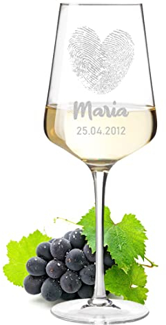 Leonardo Puccini Weinglas 560 ml mit personalisierter Wunschgravur - Motiv Herz Fingerabdruck - Kristallglas - Weißwein, Rotwein - Geburtstag, Weihnachten, Verlobung, Jahrestag - Geschenk