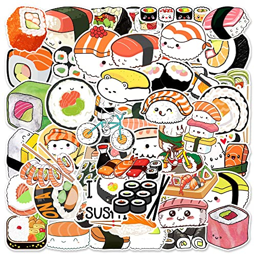 Zcketo 50pcs Japanese Sushi Stickers, Waterproof, Eco-friendly, Vinyl, Aesthetic, DIY Decor for Teens, Kids, Adults, Laptop, Phone, Skateboard, Computer