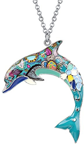 LONYOO Emaille Niedlichen Delphin Halskette Kette Anhänger Zinklegierung Schmuck Ozean Delphin Geschenke für Frauen Mädchen