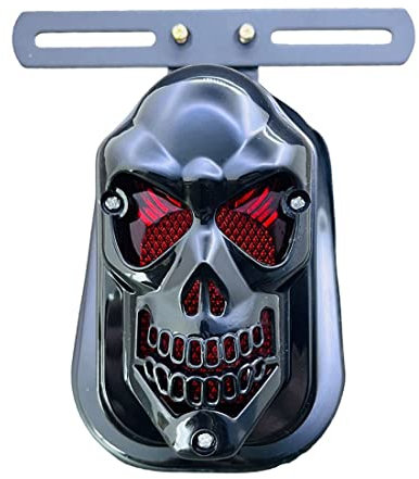 Yecnecty Schwarz ABS Schädel Motorrad Rücklicht Universal Motorrad Roller Stop Schwanz Bremse Lampe Für Honda Yamaha Cafe Racer Harley