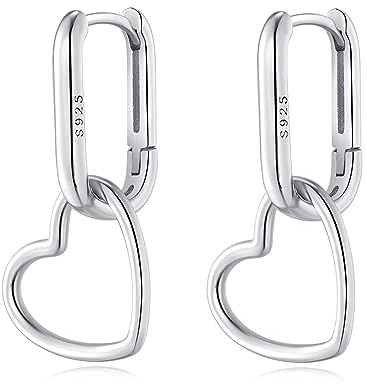 Reffeer 925 Sterling Silber Herz Ohrringe Creolen für Frauen Minimalistische Creolen Huggie Ohrringe Tropfenohrringe (A-Silver)